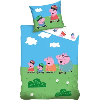 Peppa Pig Kinderbettwäsche-Set | Einzelbett-Bettbezug 140x200 cm mit Kissenbezug 50x70 cm, 100% Baumwolle | Peppa Pig Farbenfrohes Bettwäsche-Set für Kinderbetten