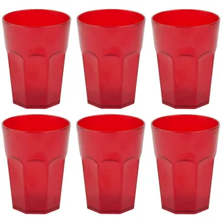 Engelland - 6 x Plastikbecher, Trinkbecher, Rot, Cocktailbecher, 400 ml, mit Eichstrich, stapelbar, Mehrweg, Kunststoff, Frostoptik, wiederverwendbar, Party-Becher, Trink-Glas