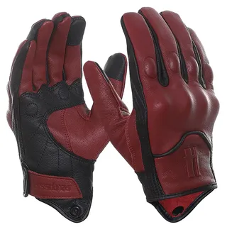 Harssidanzar Herren Motorrad Handschuhe Winter Warm Goatskin Leder Fleece gefüttert Touchscreen Motorrad Handschuhe GM041EU,Rot-schwarz,Größe L