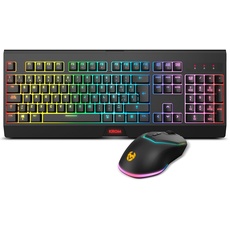 KROM Kabala - Wireless Membrane Keyboard Kit RGB Rainbow Backlit, 6-Tasten Anti-Ghosting, Wireless Optical Mouse 6 Stufen DPI 800-4800 on-The-Fly, PC Compatible, Spanish Layout, Schwarz