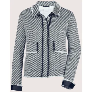 Kurzblazer MADELEINE "Blazer Modischer Kurzblazer mit Fransen", Damen, Gr. 46, blau (marine, wollweiß), Obermaterial: 60% Baumwolle CO. 35% Polyester PES. 5% sonstige Fasern AF., Modern, normal, Blazer Kurzblazer