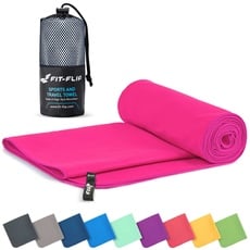 Fit-Flip Mikrofaser Handtuch - kompakte Microfaser Handtücher - ideal als Sporthandtuch, Reisehandtuch, Strandtuch - schnelltrocknend und leicht - Badetuch groß (70x140cm, Pink)