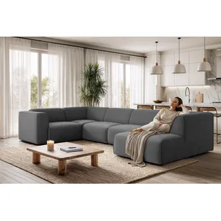 otto home Wohnlandschaft »Merid U-Form, B: 367 cm« Samtoptik Ottomane rechts grau/anthrazit