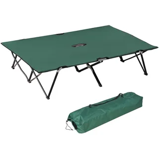 Fortuna Lai Campingbett für 2 Personen bis 136 kg belastbar Klappbett mit Tragetasche Oxford Grün Schwarz 193 x 125 x 40 cm für Outdoor Abenteuer - Schwarz