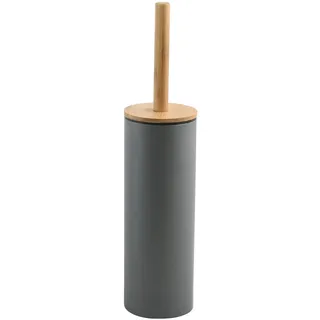 Spirella WC Bürste Klobürste Toilettenbürste „Adonis“ mit hygienischem Behälter Bambus Deckel und Silikon Bürstenkopf Anthrazit, Stahl, Grey, 9x39cm
