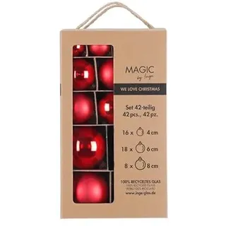 Magic by Inge - Weihnachtskugeln Set 42-teilig Merry Red, mit den Durchmessern 4 cm, 6 cm und 8 cm, Christbaumschmuck Glas