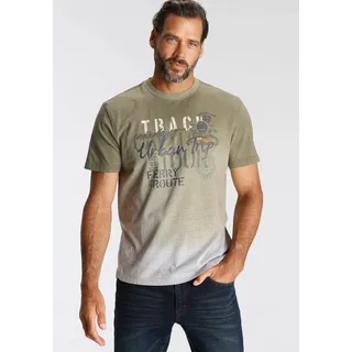 T-Shirt MAN'S WORLD, Herren, Gr. L (52/54), grün (hellgrau melange, oliv), Single Jersey, Obermaterial: 95% Baumwolle, 5% Viskose, bedruckt, meliert, regular fit, Rundhals, Shirts T-Shirt, Kurzarm, Regular Fit, bedrucktes Design, Rundhalsausschnitt