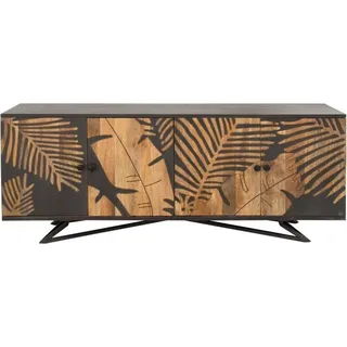 Casa Padrino Designer Kommode Sideboard 175 x 45 x H.75cm Fernsehschrank - Handgefertigt aus massivem Mangoholz! - Grau