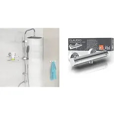 Bundle aus EISL Duschset EASY FRESH, Duschsystem ohne Armatur 2 in 1 mit Regendusche (250 x 200 mm), Chrom DX12006 + EISL CLAUDIO, Mischbatterie Thermostatarmatur, Duscharmatur, CLT168ACR, Chrom