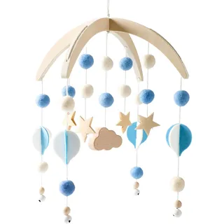 Youuys Mobile Baby Holz mit Filzbällen, Baby Mobile Windspiel, Bettglocke Anhänger für Babybett, Kinderzimmer Deko, Geschenk für Baby Mädchen oder Jungen (Blau)