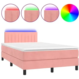 vidaXL Boxspringbett mit Matratze & LED Rosa 120x200 cm Samt - Rosa