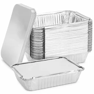 LOPYXBR 100 Stück Aluschalen mit Deckel 800ml, Aluschalen Grill Klein, 21x14x5 cm Alu Grillschalen, Grillschalen Aluminium Einweg für Backen, Braten, Kochen, Grillen, Aufbewahren von Lebensmitteln