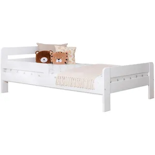 Livetastic Bett , Weiß , Holz , Kiefer,Birke , massiv,Schichtholz , H2 , Höhe ca. 18 cm , 120x200 cm , für Rollrost geeignet , Holzmöbel, Holzbetten, Sonstige Holzbetten