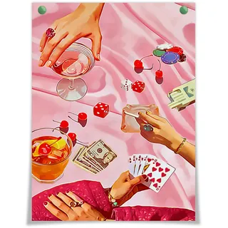 OAOPIC Poster mit Poker-Spielkarten im Vintage-Stil, ästhetisch, Retro, lustig, Casino-Spielwürfel, Leinwand, Wandkunst, cool, flippig, Cocktail, Alkohol, Getränke, Gemälde, 30,5 x 40,6 cm, ungerahmt