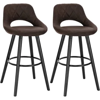 WOLTU Barhocker 2er Set Barstuhl Bistrohocker Tresenhocker mit Lehne und Fußstütze Design Stuhl Holz Stoffbezug Dunkelbraun - Dunkelbraun