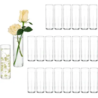 Hewory 24 Kleine Vasen für Tischdeko Hochzeit: Vasen Set Kleine Glasvasen für Hochzeitsdeko - 15cm Glasvase Zylinder Blumenvase Klein Zylindervasen für Brautparty Babyparty Geburtstag Hom
