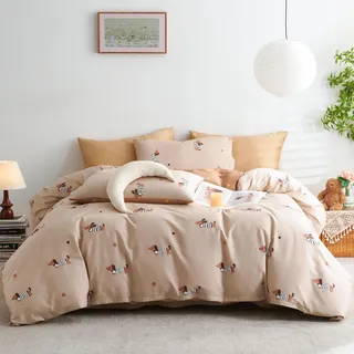 Freyamy Dackel Bettwäsche 135x200cm 2teilig Baumwolle Khaki Bunt Dachshund Mädchen Bettwäsche Set Dackelmuster Teen Kinderbettwäsche 1 Bettbezug mit Reißverschluss und Kissenbezug 80x80cm