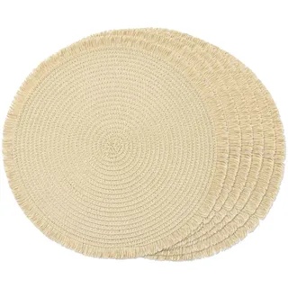 funwheat Runde geflochtene Tischsets aus Papier, 6 Stück, für Esstische, 38.1 cm, hitzebeständige Tischsets, Bauernhaus, gewebter Stoff, Erntedankfest, Dekoration mit Quaste (Beige)