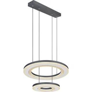 Globo Lighting Hängeleuchte Metall schwarz, weiß, Acryl opal, dimmbar, Farben fixierbar, Memoryfunktion, Nachtlicht, Höhe kürzbar, Fernbedienung, Batterie inkludiert 2x AAA 1.5V, 1 Ring DM:30cm, 1 Ring DM:50cm, ø: 500mm, H: 1200mm, inkl. LED 50W 230V, 525-6250lm Source, 150-1800lm Output, CCT 2700-6000K - Schwarz