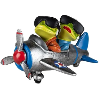 formano Froschpaar im Flugzeug Dekofigur | Handbemalte Polyresin-Figur 14x14 cm | Humorvolle Wohnraumdekoration mit Reise-Motiv für Regal oder Sideboard | Serie Froschhausen