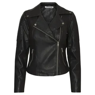 Noisy may Damen Kunstleder Jacke Biker Jacket Übergangsjacke Langarm Shacket PU Coated NMREBEL, Farben:Schwarz-2, Größe:L