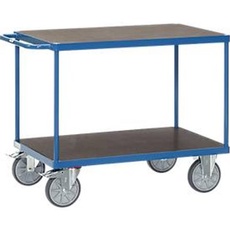 Tischwagen fetra®, 2 Etagen, Lenk- & Bockrollen, bis 600 kg, Ladeflächen Sperrholz mit L 850 x B 500 mm