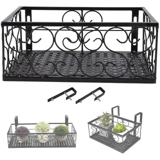 Hapivida Rechteckigen Blumentöpfe zum Hängen 30 x 20 x 12 cm Blumenständer Eisen Schwarzer Blumentopf Halter mit Haken, Balkon Blumentopfständer Geländer Pflanzgefäße Blumentopf (for 2.5cm Railing)