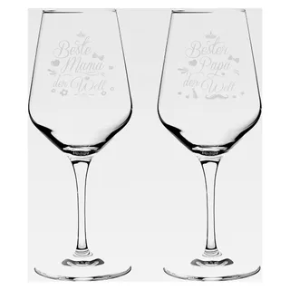 Weinglas aus hochwertigem Kristallglas | Souvenir Deutschland | Geschenkidee für Muttertag, Vatertag, Gastgeschenk | Geschenkbox mit Textfeld | Hergestellt in Deutschland, Größe: Mama-Papa