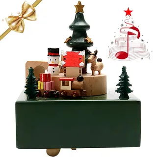 LONEEDY Holz Spieluhr Weihnachten Schneeflocke Dekoration Elch Custom Exklusives Spielzeug Geschenke für Jungen und Mädchen Rotation Handwerk (Grün)