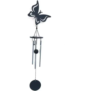 Gartenzier - Eisenne Flügel und Metall Windspiel für Garten, Terrasse und Haus - Schönes Glockenspiel - Gartendekoration - Balkondekoration - Matt schwarz - Schwarz