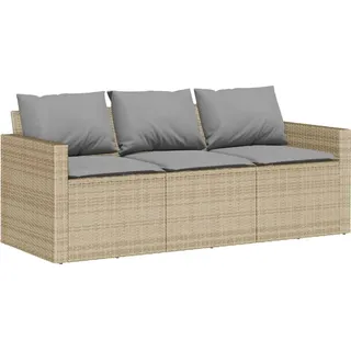 vidaXL Gartensofa mit Kissen 3-Sitzer Beige Poly Rattan - Beige