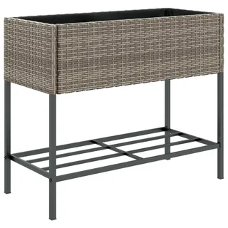 Pflanzkübel mit Ablage Grau Poly Rattan - Grau