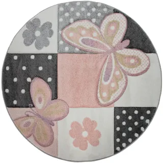 Paco Home Kinderteppich »Cosmo 220« rund 18 mm Höhe 3D-Design, Patchwork Muster, niedliches Motiv Schmetterlinge & Punkte, bunt