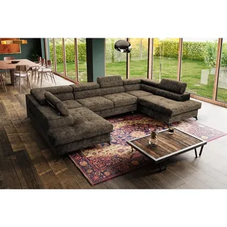 beautysofa U-Form Polsterecke Sorento U 345 cm XXL Ecksofa große Schlafecke mit Bettkasten Kopfstützen Wohnlandschaft, Stoff: sally 03 - hellbraun - Hellbraun