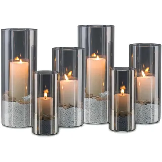 Staymoment Windlicht Outdoor Glaszylinder Kerzenständer: 6er Set Schwarz Kerzenhalter Groß Windlicht Glas für Stumpenkerze Deko Tisch Wohnzimmer Garten Vase Modern Windlichter Draußen und Drinnen