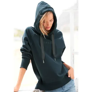 Kapuzensweatshirt ELBSAND "Svana", Damen, Gr. XXL (44), blau (marine), Sweatware, Obermaterial: 95% Baumwolle, 5% Elasthan, unifarben, figurumspielend hüftlang, Raglanärmel extrabreites Bündchen, Sweatshirts Kapuzensweatshirt, mit Logoprint, bequemer Hoodie, seitliche Schlitze
