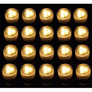 LUXJET Mini Unterwasser Wasserdichte Led Lights - Warmweiße Teelichter Batteriebetrieben, kleines Led-Kerzenlicht, Vase Aquarium Whirlpool Party Hochzeit Dekoration (20pcs ohne Fernbedienung)