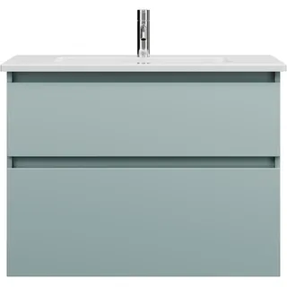 burgbad Lin20 Keramik-Waschtisch Weiß Glänzend inklusive Waschtischunterschrank, 2 Auszüge, 830x495x622mm, SGHF083F5395C0001, Farbe: Eisblau Matt / Rückwand Anthrazitgrau