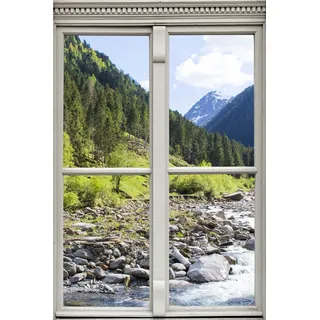 queence Wandsticker »Fluss im Wald« Wandsticker, Wandbild, selbstklebend, 3D, Fenster, grün