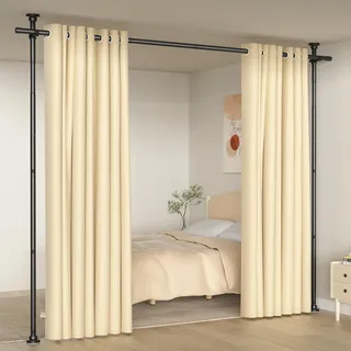 AIZESI Freistehender Raumteiler-Gardinenstange – Ohne Bohren Verstellbarer Raumtrenner, 299–315 cm (H) 39–183 cm (B), strapazierfähig mit Sichtschutz für Wohnzimmer, Schlafzimmer & Büro, Schwarz