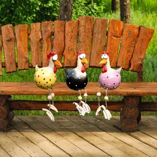 Harz und Keramik Hahn Deko,3 Pcs lustiges Huhn Harz Statue,Huhn Deko Garten,Huhn Gartendeko,Handarbeit Gartenstatue Dekorative Henne Gartenstecker Geeignet für Terrassen- Garten-und Balkondekorationen