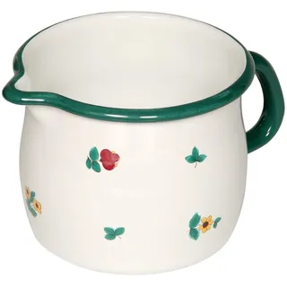 Riess, 0093-049 Schnabeltopf, gebaucht, 10, COUNTRY - GMUNDNER STREUBLUMEN, Durchmesser 10 cm, Inhalt 0.75 Liter, Höhe 9.5 cm, Emaille, weiß mit Streublumen, Induktion