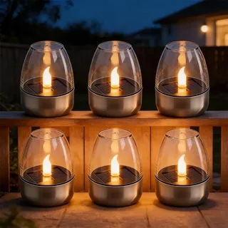 WDKXCN 6 Stück Solar Teelichter für AußEn,Solarkerzen AußEn Wasserdicht,Flammenlose Solar Kerzen Outdoor,LED Teelichter Wiederaufladbar für Laterne Garten Camping und Home Decor