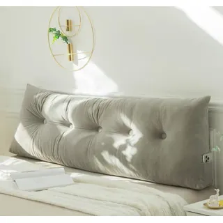 PIURUF Dreieckiges Kopfteil-Kissen für Doppel-/Kingsize-Bett, luxuriöses Samt-Rückenlehnen-Stützkissen, Tagesbett-Nackenrolle zum Ausruhen und Lesen, 200 x 40 x 12 cm (180 x 40 x 12 cm, Grau)