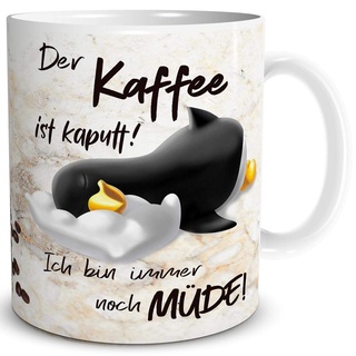 TRIOSK Pinguin Tasse Kaffee Kaputt mit Spruch lustig Coffee Geschenk für Arbeit Büro Frauen Freundin Kollegin Chef Pinguinliebhaber, Keramik 300ml