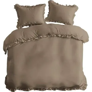 Detexpol Pure Collection taupe 160 x 200 [cm] Baumwollbettdecke mit Volant - Taupe