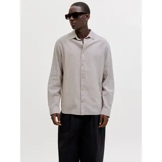 Langarmhemd JACK & JONES "JJESUMMER LINEN BLEND SHIRT L/S SN", Herren, Gr. L, N-Gr, string, Web, Obermaterial: 70% Baumwolle, 30% Leinen, unifarben, normal normal, Hemden Langarmhemd, Baumwollmischung, regular fit