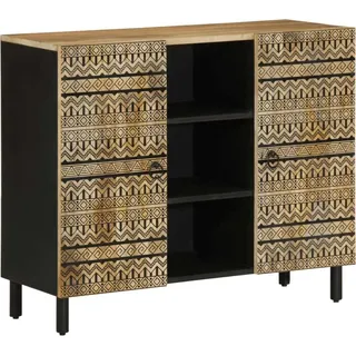 Sideboard 90x33,5x75 cm Raues Mangoholz - Braun, Schwarz