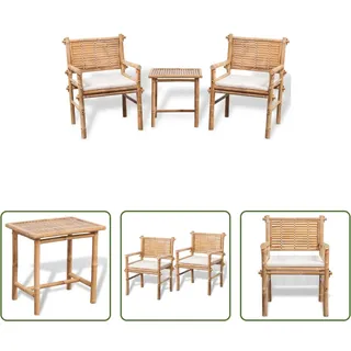 The Living Store 3-tlg. Bistro-Set mit Auflagen Bambus - Braun
