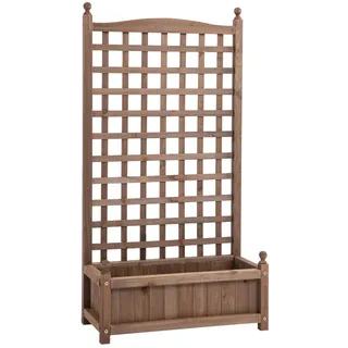 Outsunny Pflanzkasten Blumenständer Rankkasten, mit Leckage-Löcher, Tannenholz, Dunkelbraun , Holz , 28x120x64 cm , Gartenzubehör, Hochbeete